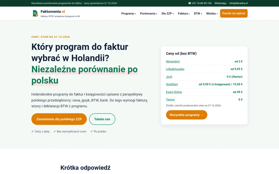 Zrzut ekranu strony fakturownia.nl